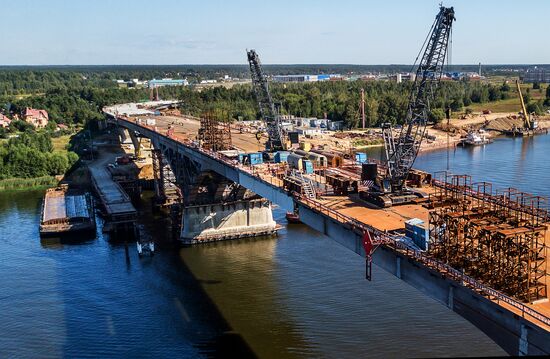 Construction of bridge across Volga River in Dubna