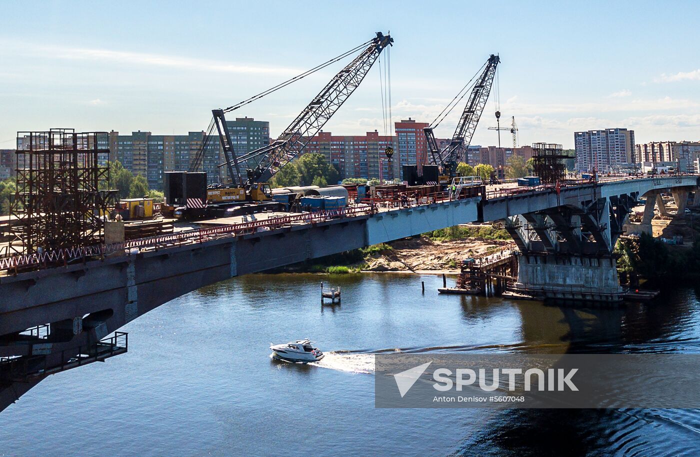Construction of bridge across Volga River in Dubna