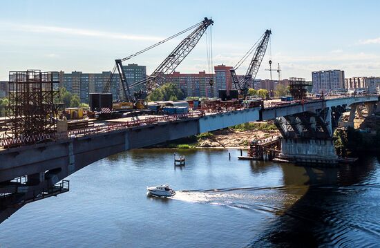 Construction of bridge across Volga River in Dubna