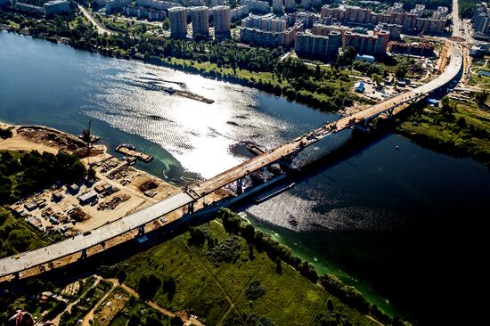 Construction of bridge across Volga River in Dubna