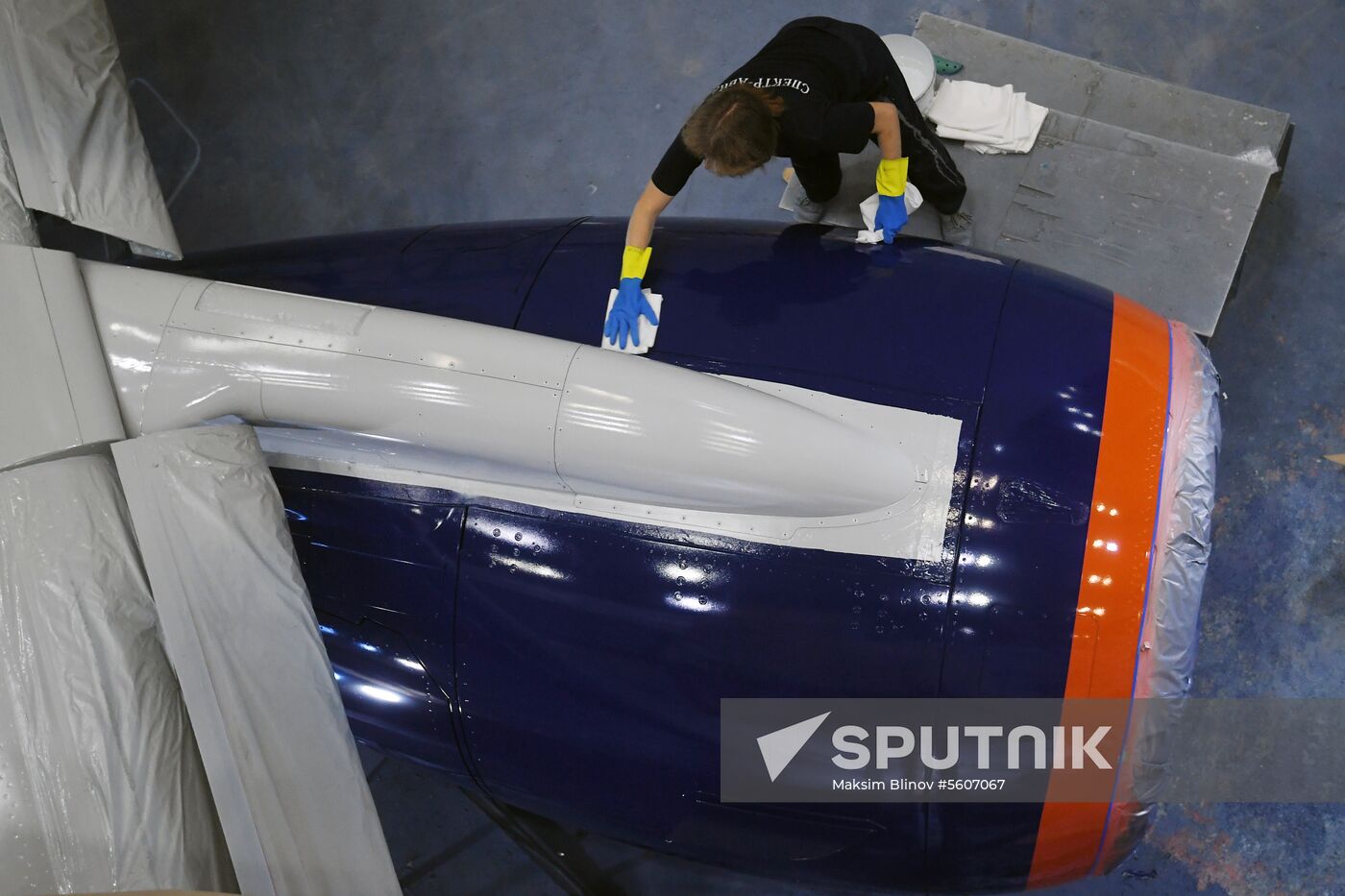 Sukhoi Superjet plane painted in Aeroflot livery