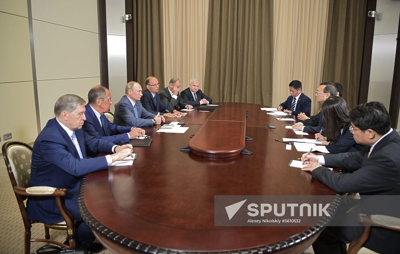 Russian President Vladimir Putin meets with Member of Politburo of Communist Party of China Yang Jiechi