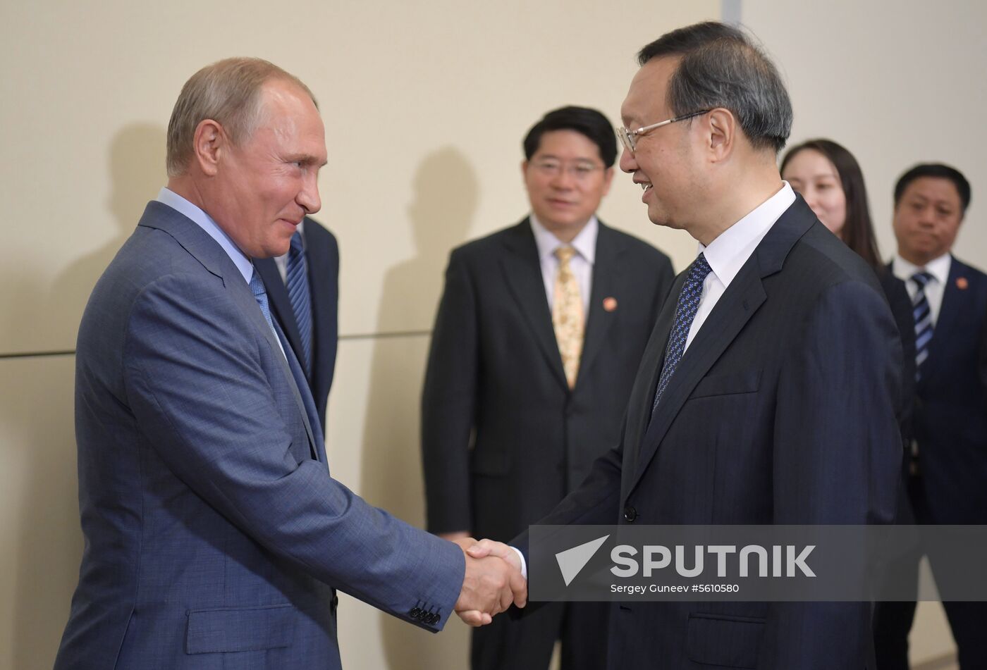 Russian President Vladimir Putin meets with Member of Politburo of Communist Party of China Yang Jiechi