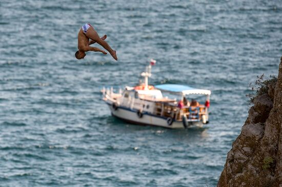 Freerate Cliff Diving World Cup international tournament in Crimea