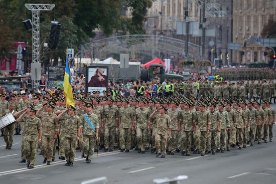Rehearsal of parade for Ukrainian Independence Day in Kiev