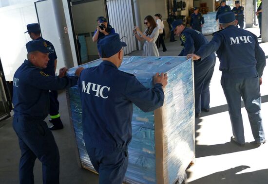 Russian Emergencies Ministry's 80th humanitarian aid convoy arrives in Donbass