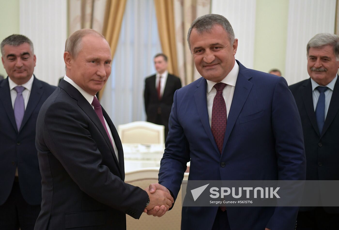Russian President Vladimir Putin meets with President of the Republic of Abkhazia Raul Khadzhimba and President of South Ossetia Anatoly Bibilov