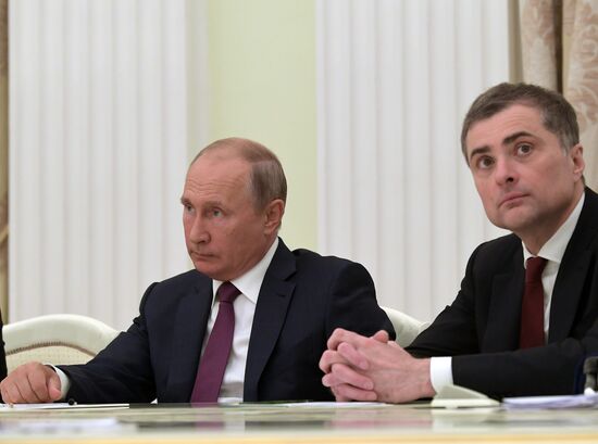 Russian President Vladimir Putin meets with President of the Republic of Abkhazia Raul Khadzhimba and President of South Ossetia Anatoly Bibilov