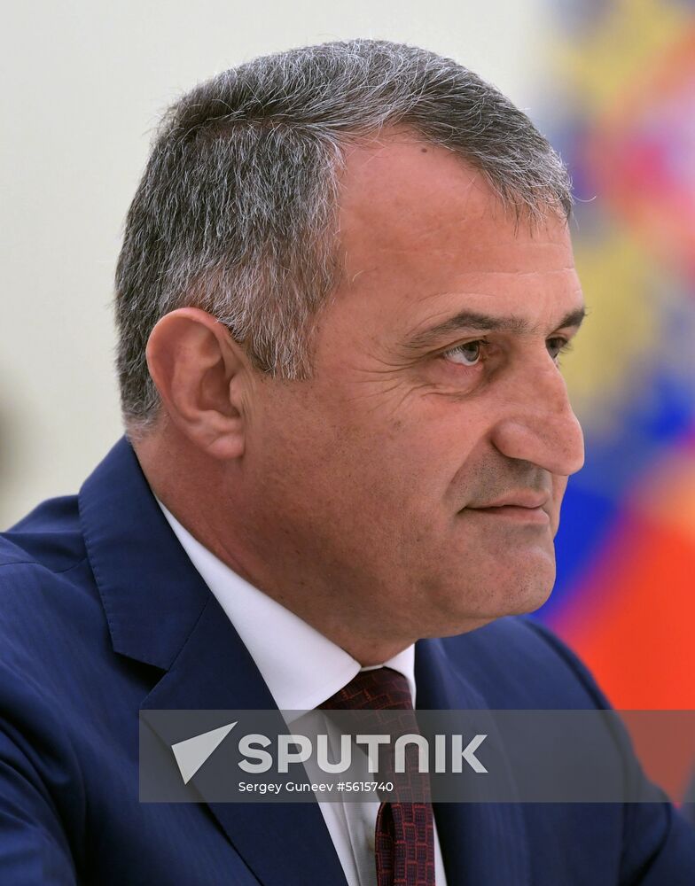 Russian President Vladimir Putin meets with President of the Republic of Abkhazia Raul Khadzhimba and President of South Ossetia Anatoly Bibilov