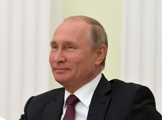 Russian President Vladimir Putin meets with President of the Republic of Abkhazia Raul Khadzhimba and President of South Ossetia Anatoly Bibilov