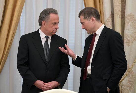 Russian President Vladimir Putin meets with President of the Republic of Abkhazia Raul Khadzhimba and President of South Ossetia Anatoly Bibilov