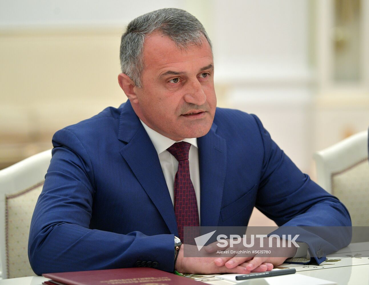 Russian President Vladimir Putin meets with President of the Republic of Abkhazia Raul Khadzhimba and President of South Ossetia Anatoly Bibilov