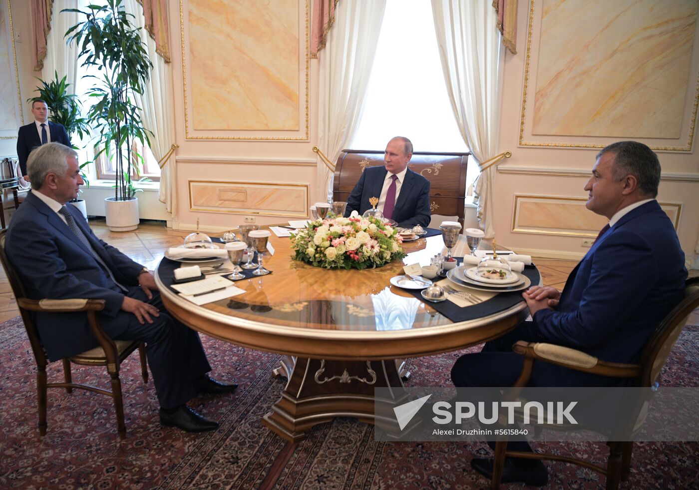 Russian President Vladimir Putin meets with President of the Republic of Abkhazia Raul Khadzhimba and President of South Ossetia Anatoly Bibilov