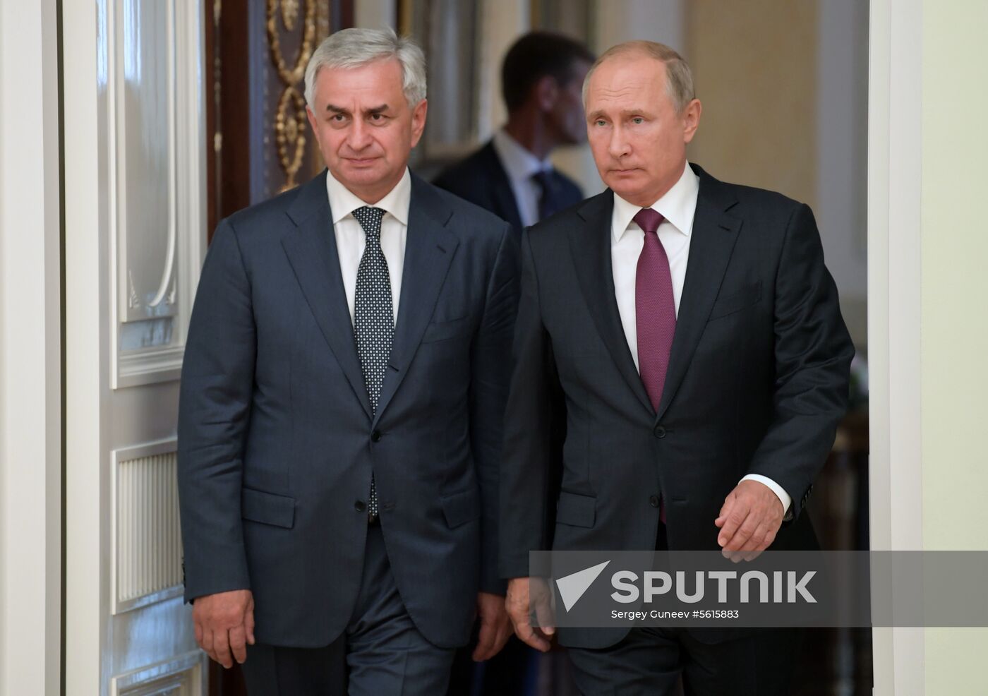 Russian President Vladimir Putin meets with President of the Republic of Abkhazia Raul Khadzhimba and President of South Ossetia Anatoly Bibilov