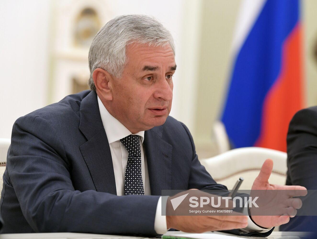 Russian President Vladimir Putin meets with President of the Republic of Abkhazia Raul Khadzhimba and President of South Ossetia Anatoly Bibilov