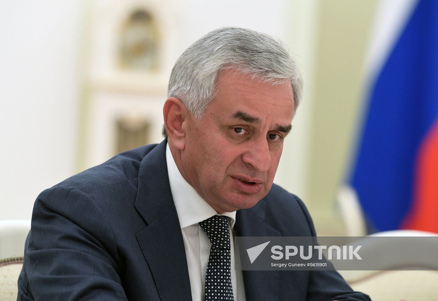 Russian President Vladimir Putin meets with President of the Republic of Abkhazia Raul Khadzhimba and President of South Ossetia Anatoly Bibilov