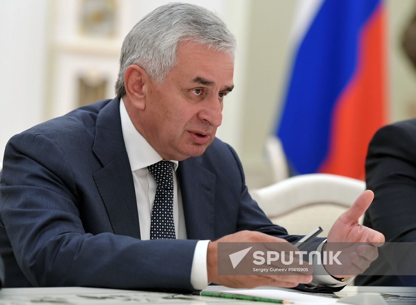 Russian President Vladimir Putin meets with President of the Republic of Abkhazia Raul Khadzhimba and President of South Ossetia Anatoly Bibilov