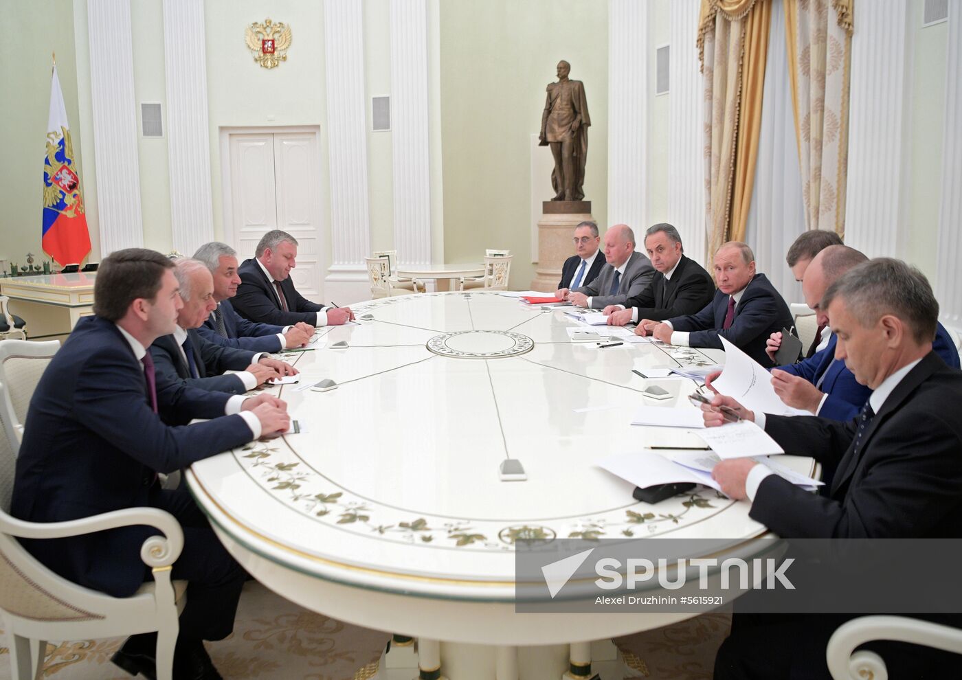 Russian President Vladimir Putin meets with President of the Republic of Abkhazia Raul Khadzhimba and President of South Ossetia Anatoly Bibilov