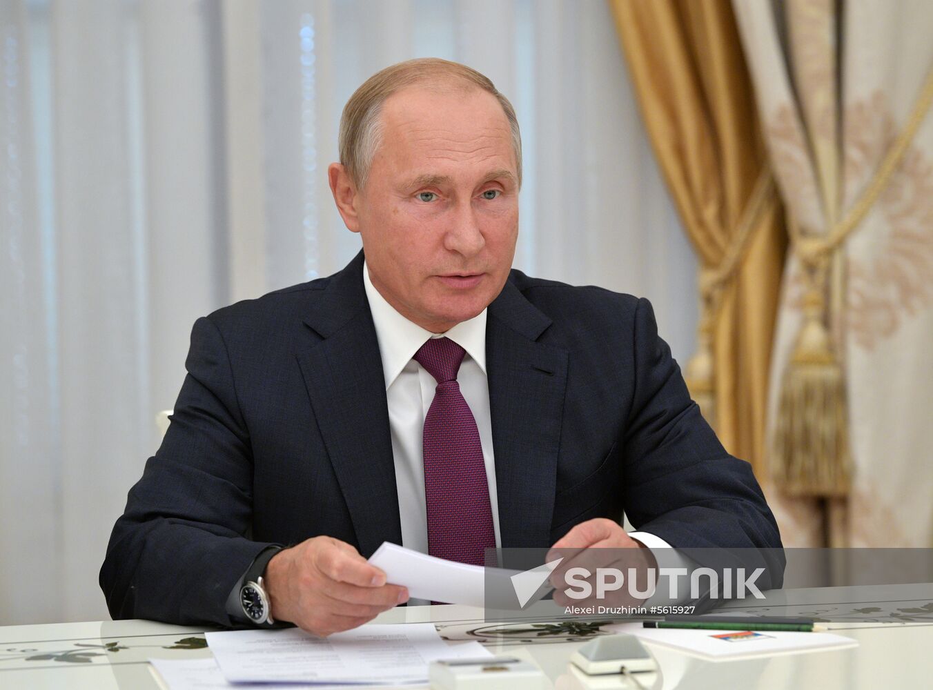 Russian President Vladimir Putin meets with President of the Republic of Abkhazia Raul Khadzhimba and President of South Ossetia Anatoly Bibilov