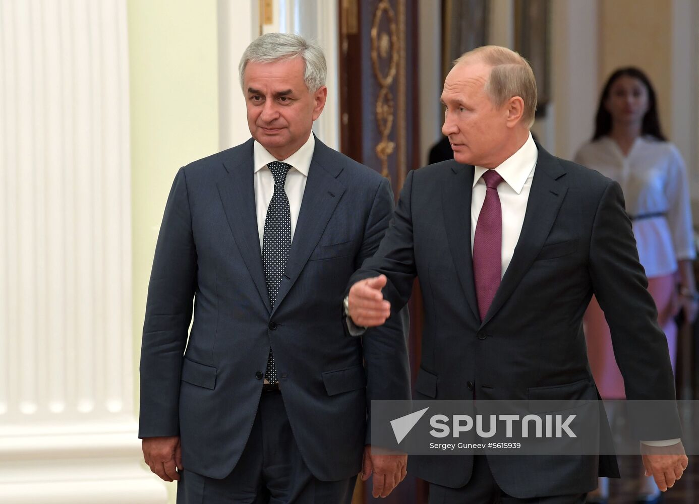 Russian President Vladimir Putin meets with President of the Republic of Abkhazia Raul Khadzhimba and President of South Ossetia Anatoly Bibilov