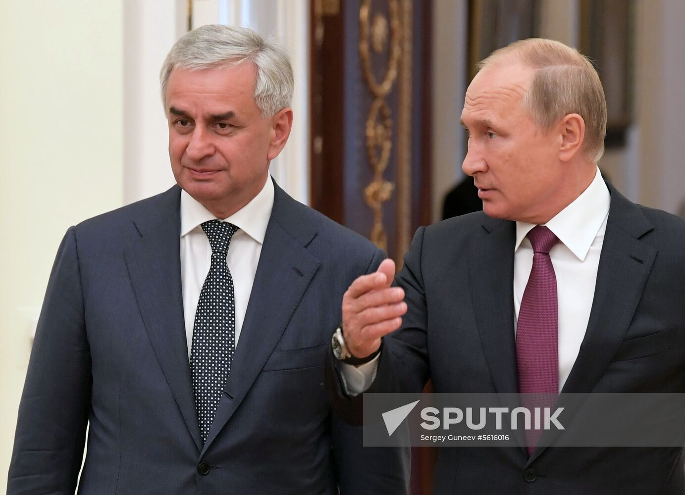 Russian President Vladimir Putin meets with President of the Republic of Abkhazia Raul Khadzhimba and President of South Ossetia Anatoly Bibilov