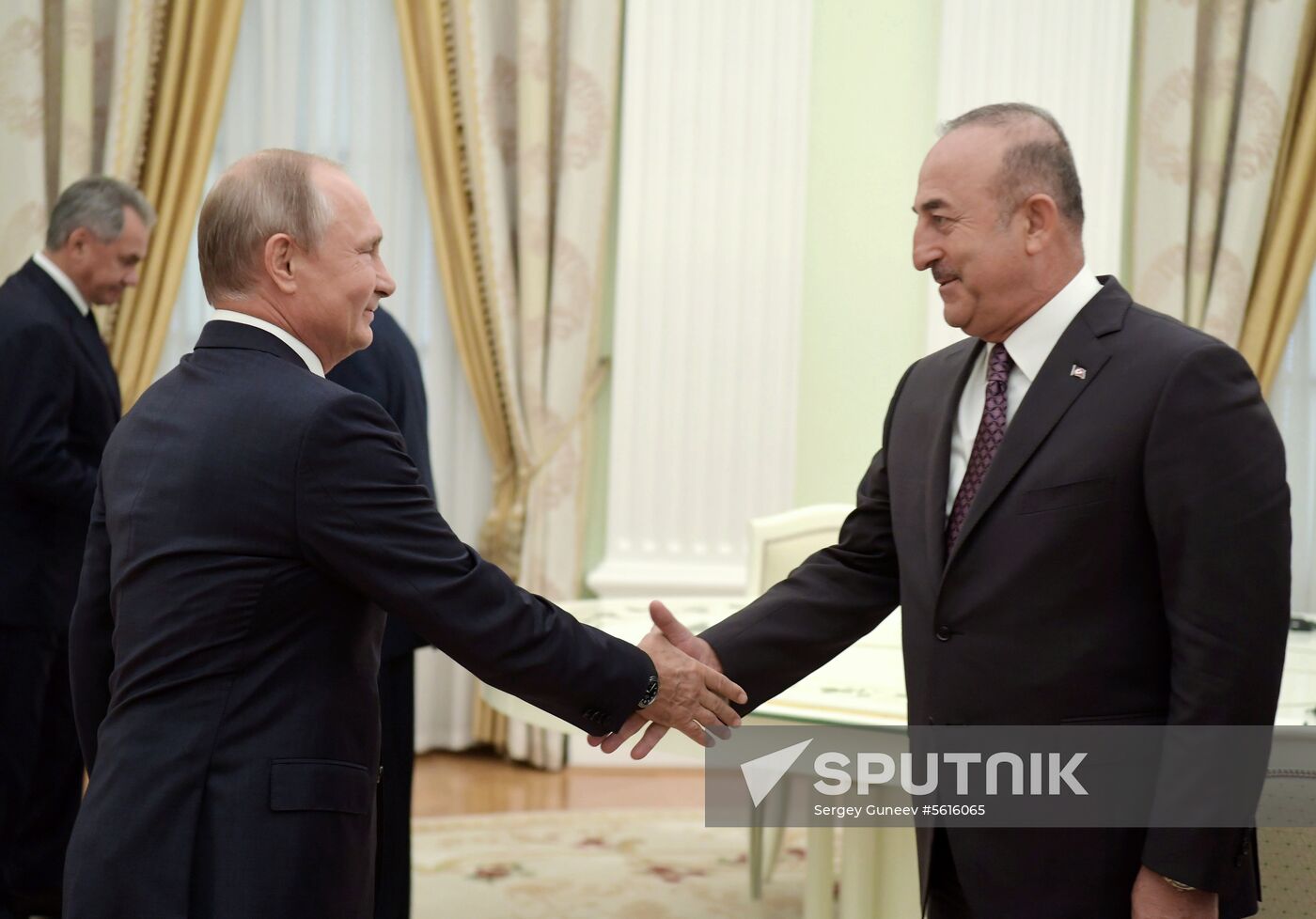 Russian President Vladimir Putin meets with Turkish Foreign Minister Mevlut Cavusoglu