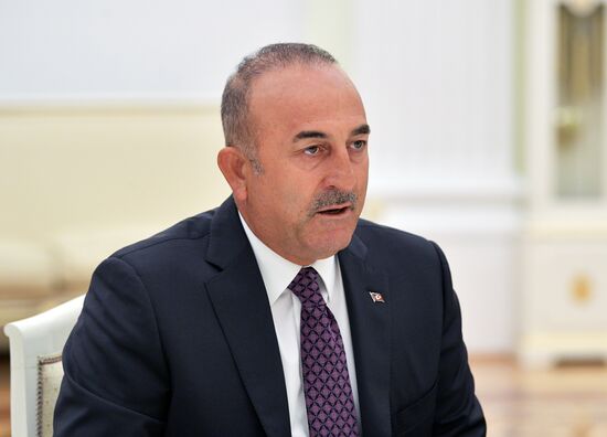 Russian President Vladimir Putin meets with Turkish Foreign Minister Mevlut Cavusoglu