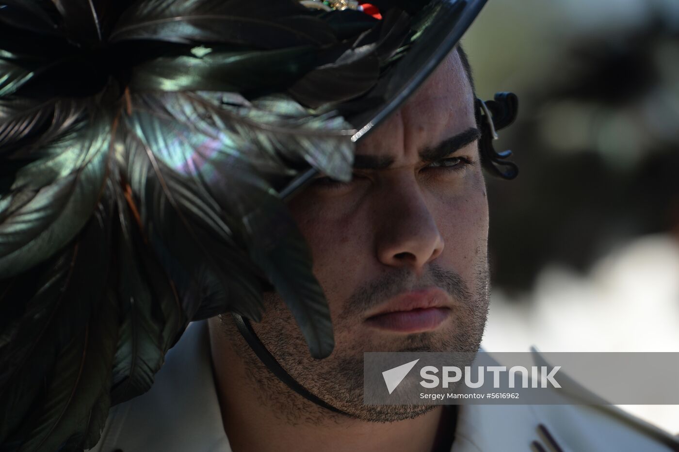 Procession of participants in international military music festival, Spasskaya Tower, at VDNKh