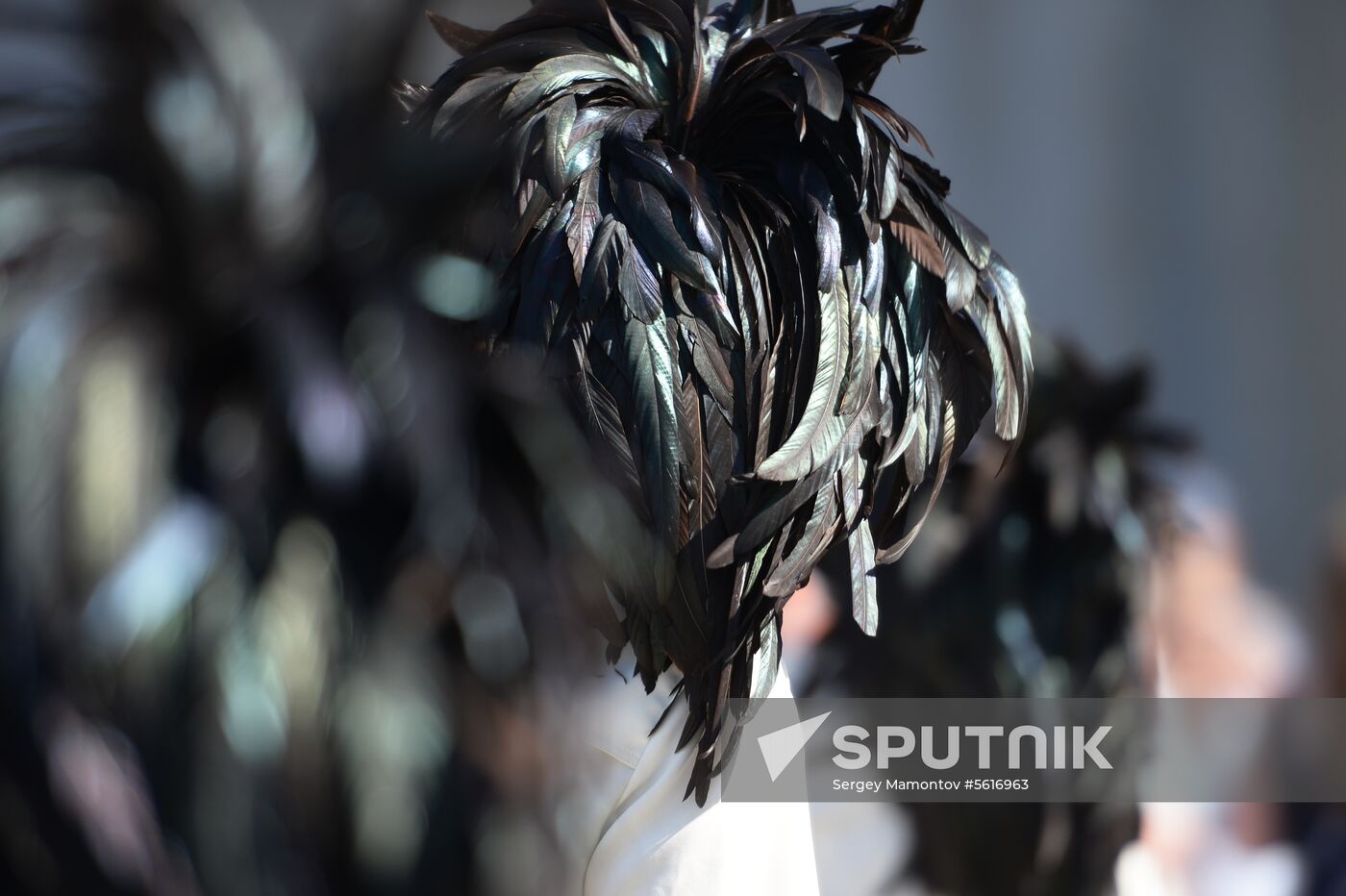 Procession of participants in international military music festival, Spasskaya Tower, at VDNKh