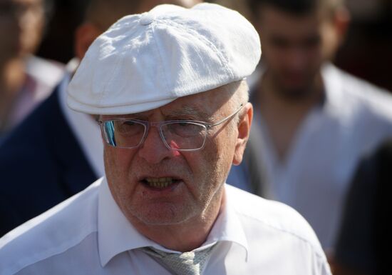 Liberal Democratic Party leader Vladimir Zhirinovsky visits Central market