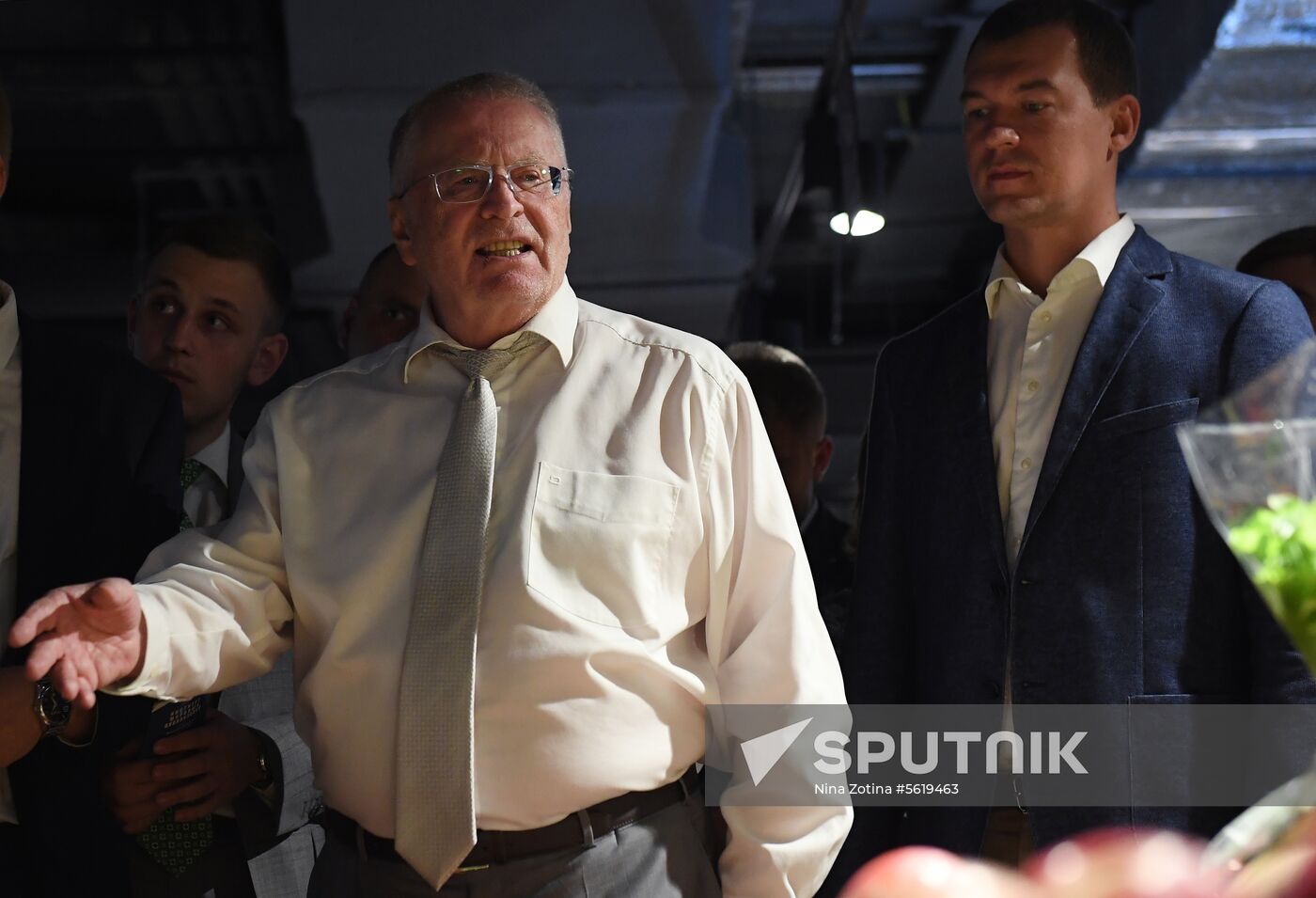 Liberal Democratic Party leader Vladimir Zhirinovsky visits Central market