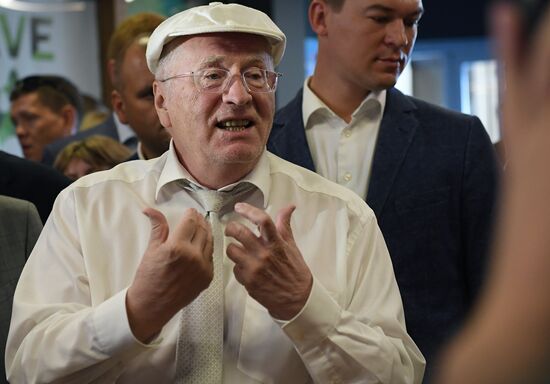 Liberal Democratic Party leader Vladimir Zhirinovsky visits Central market