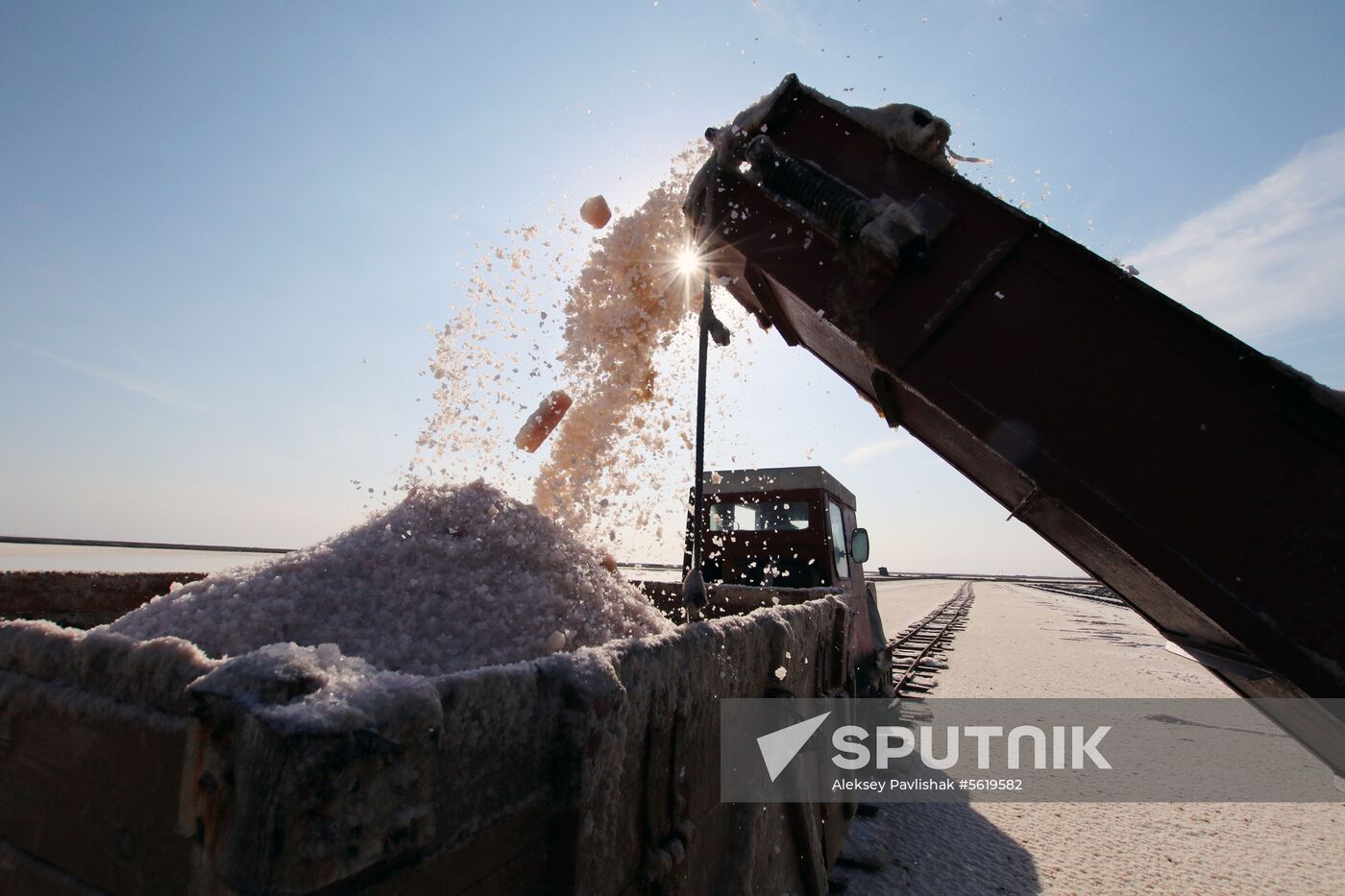 Salt harvesting on Sasyk-Sivash lake