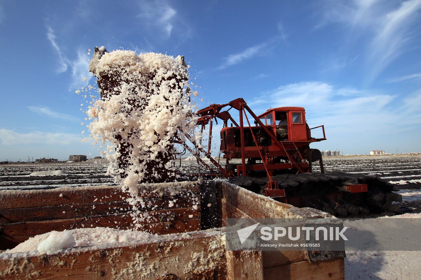 Salt harvesting on Sasyk-Sivash lake