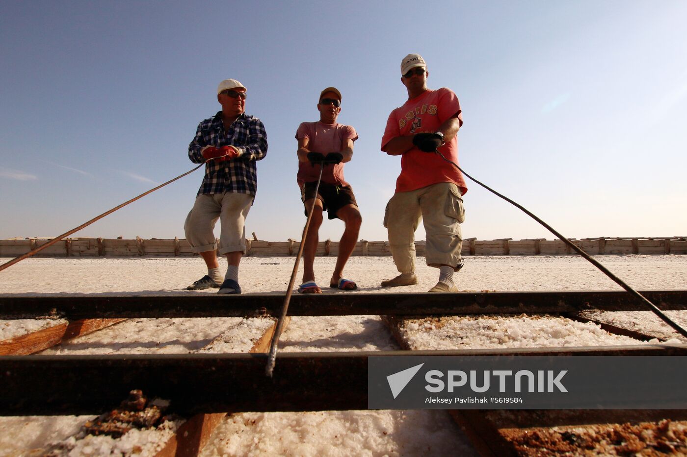 Salt harvesting on Sasyk-Sivash lake