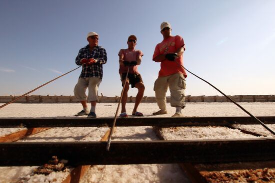 Salt harvesting on Sasyk-Sivash lake