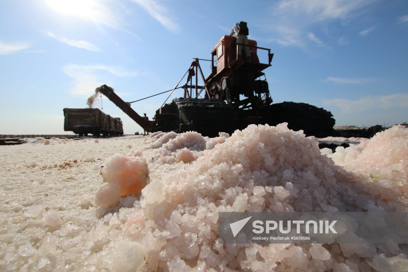 Salt harvesting on Sasyk-Sivash lake
