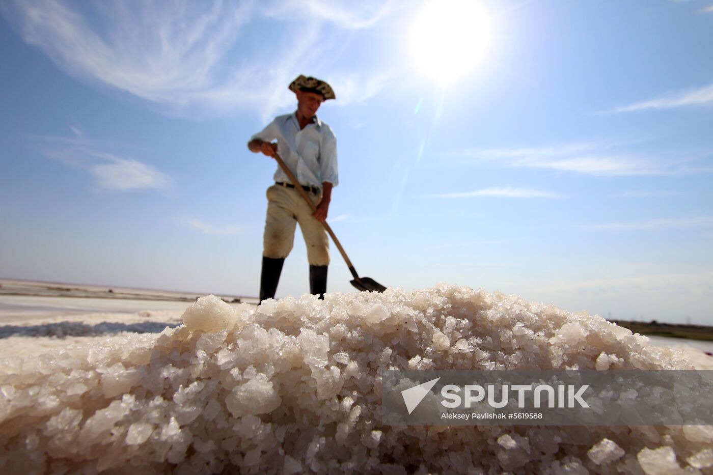 Salt harvesting on Sasyk-Sivash lake