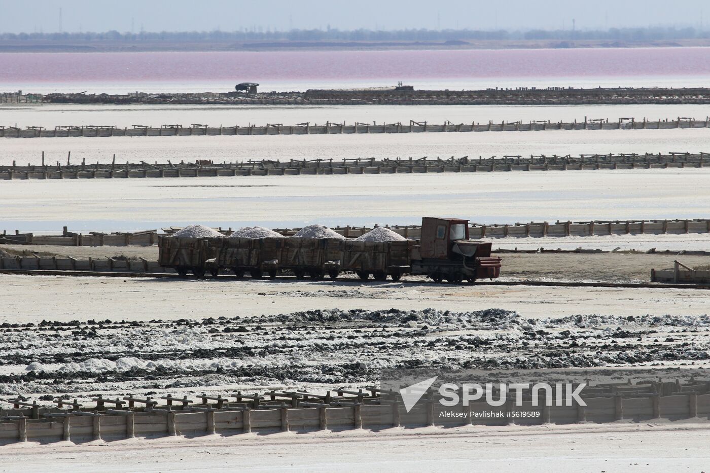 Salt harvesting on Sasyk-Sivash lake