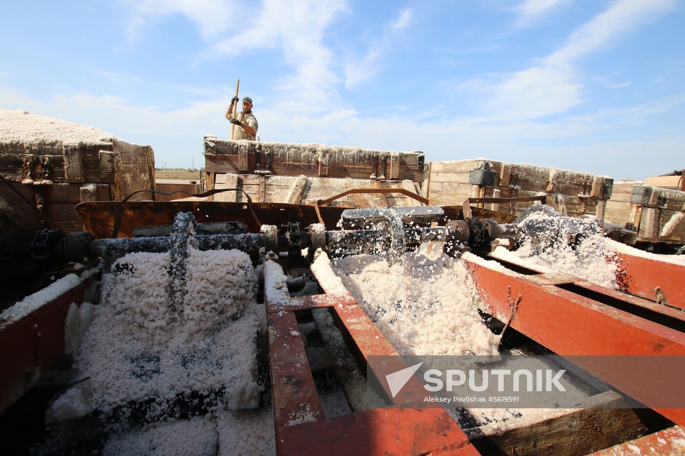 Salt harvesting on Sasyk-Sivash lake