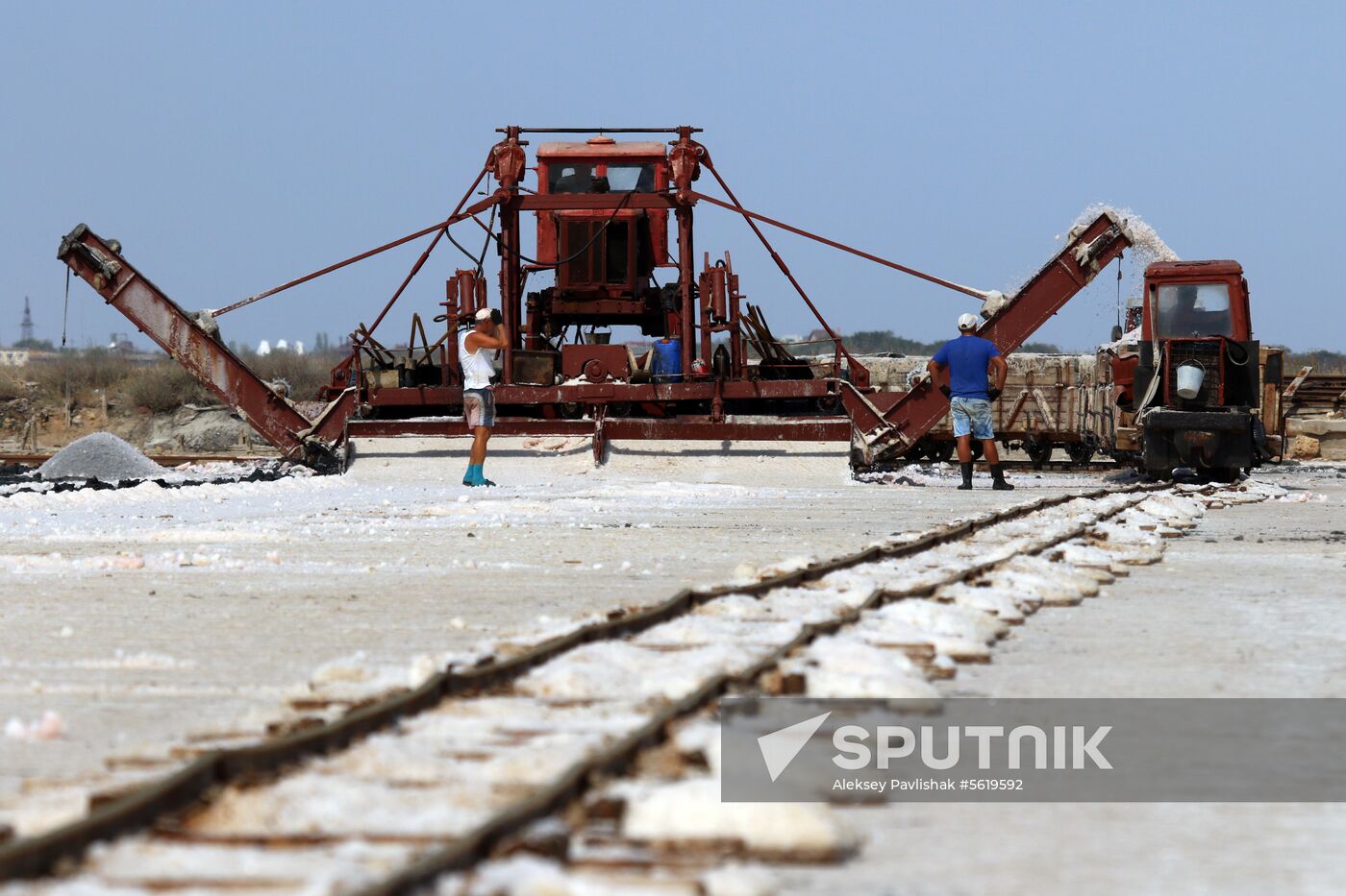 Salt harvesting on Sasyk-Sivash lake