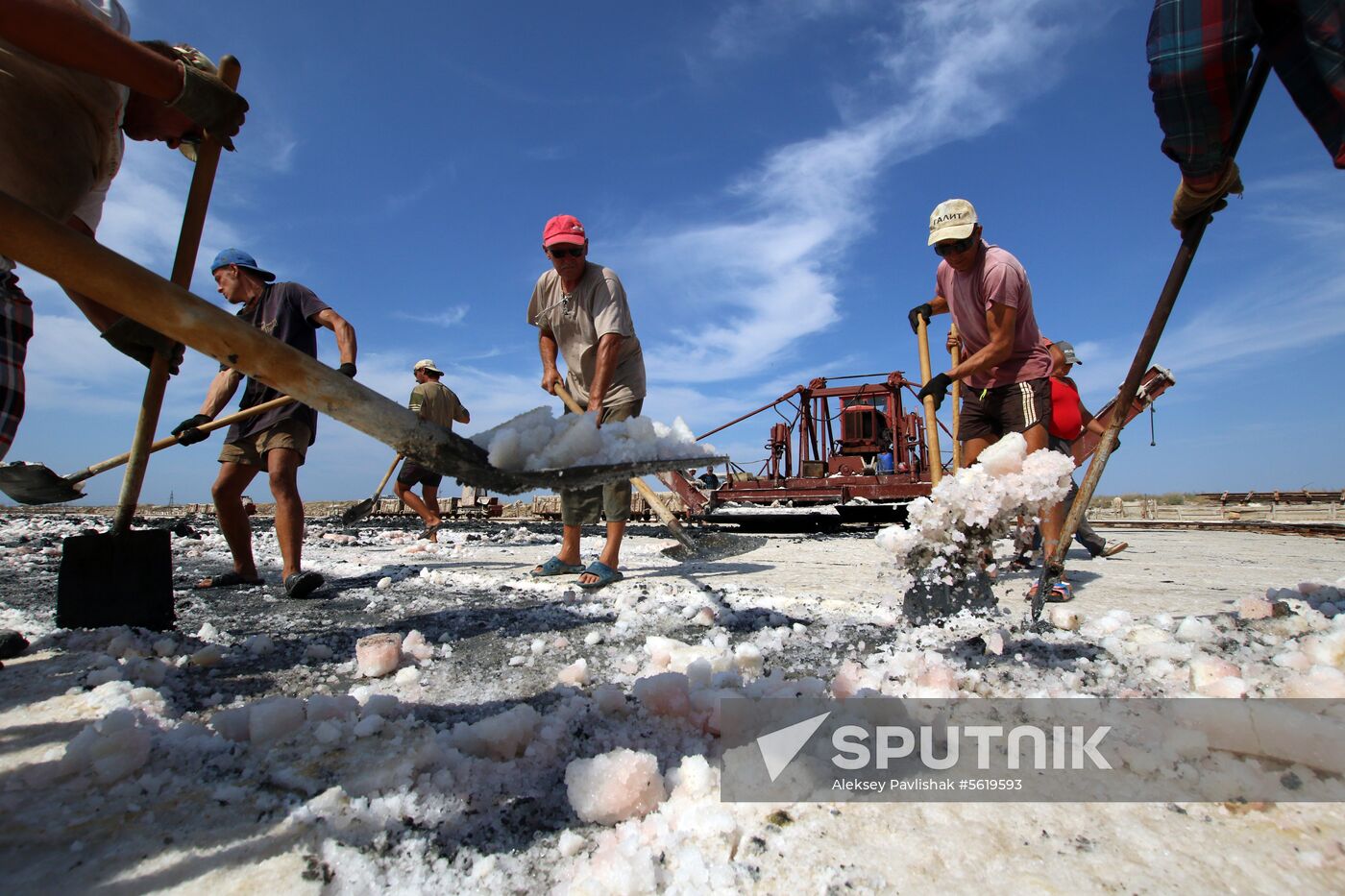 Salt harvesting on Sasyk-Sivash lake