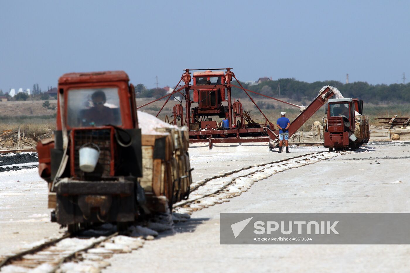 Salt harvesting on Sasyk-Sivash lake