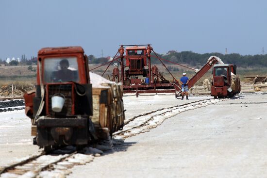 Salt harvesting on Sasyk-Sivash lake