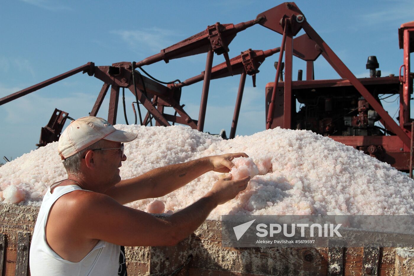 Salt harvesting on Sasyk-Sivash lake
