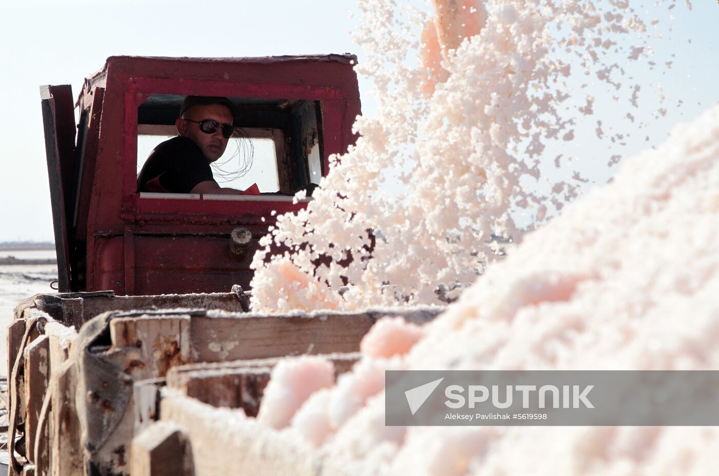 Salt harvesting on Sasyk-Sivash lake