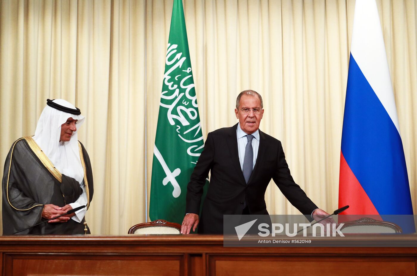 Russian Foreign Minister Sergei Lavrov meets with Saudi Foreign Minister Adel bin Ahmed Al-Jubeir