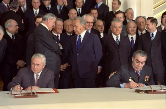 British Prime Minister Harold Wilson on visit to USSR
