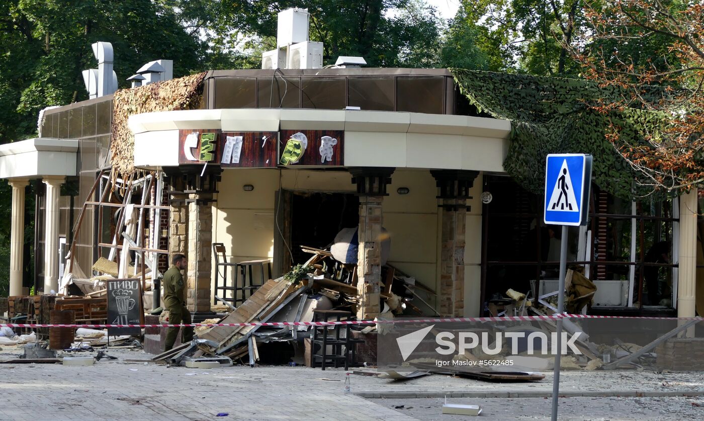 Bombing site in Separ café in Donetsk