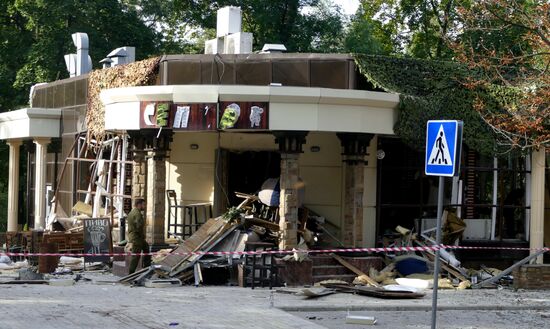 Bombing site in Separ café in Donetsk